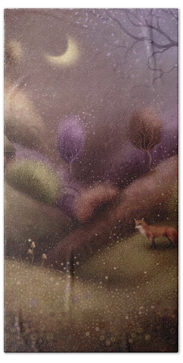 Fox Bath Towel featuring the painting Moonlight Encounter by Joe Gilronan