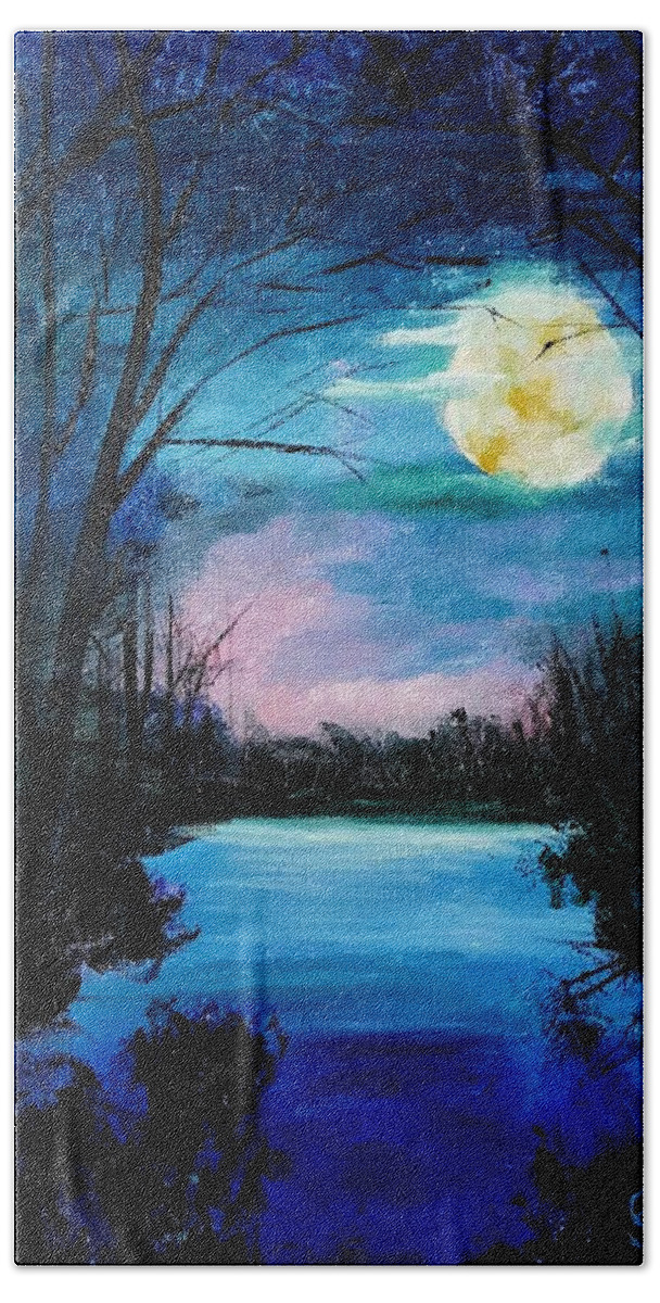 Moonlight Glow Bath Towel featuring the painting Moonlight Glow by Cheryl Nancy Ann Gordon