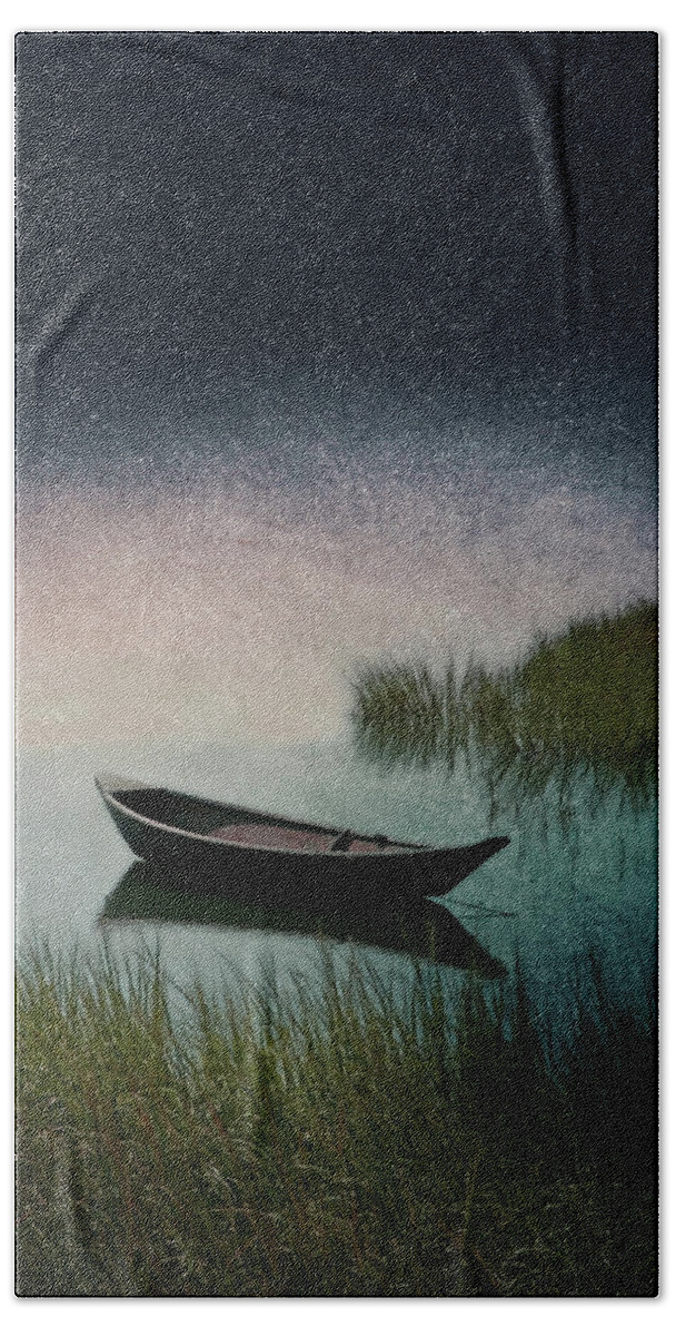 Wooden Canoe Hand Towel featuring the photograph Moonlight Paddle by Brooke T Ryan