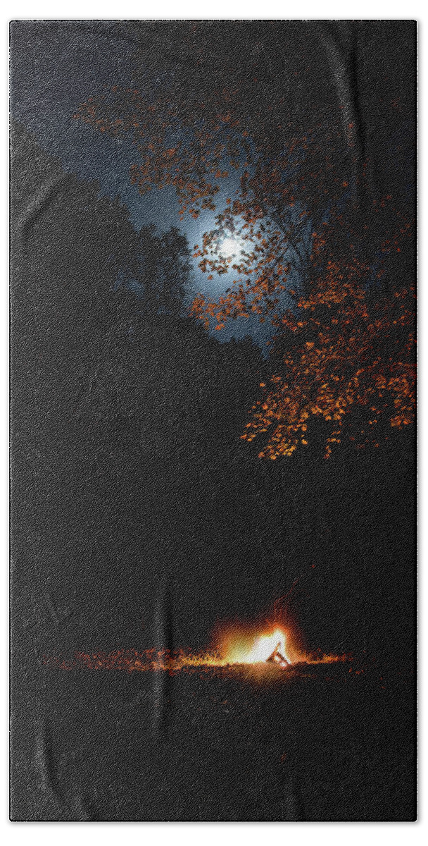 Campfire Hand Towel featuring the photograph Moonlit Campfire by American Landscapes