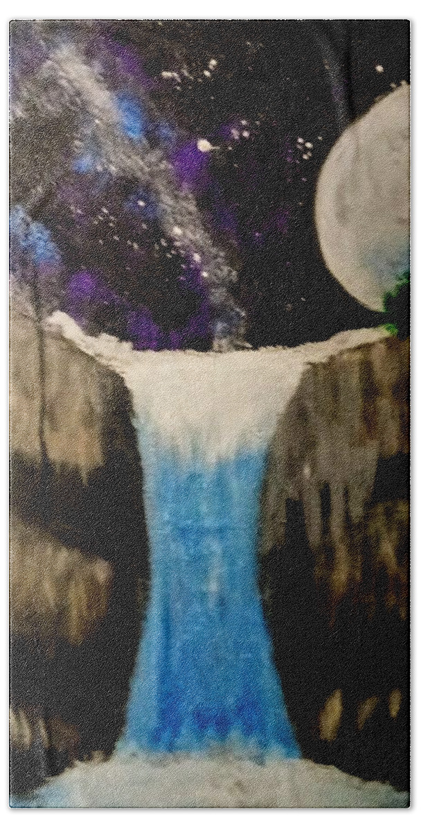 Moon Bath Towel featuring the painting Moonlite Waterfall by Anna Adams