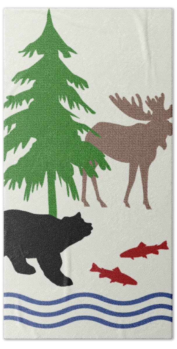 And Bear Bath Towel featuring the mixed media Moose and Bear Pattern Art by Christina Rollo