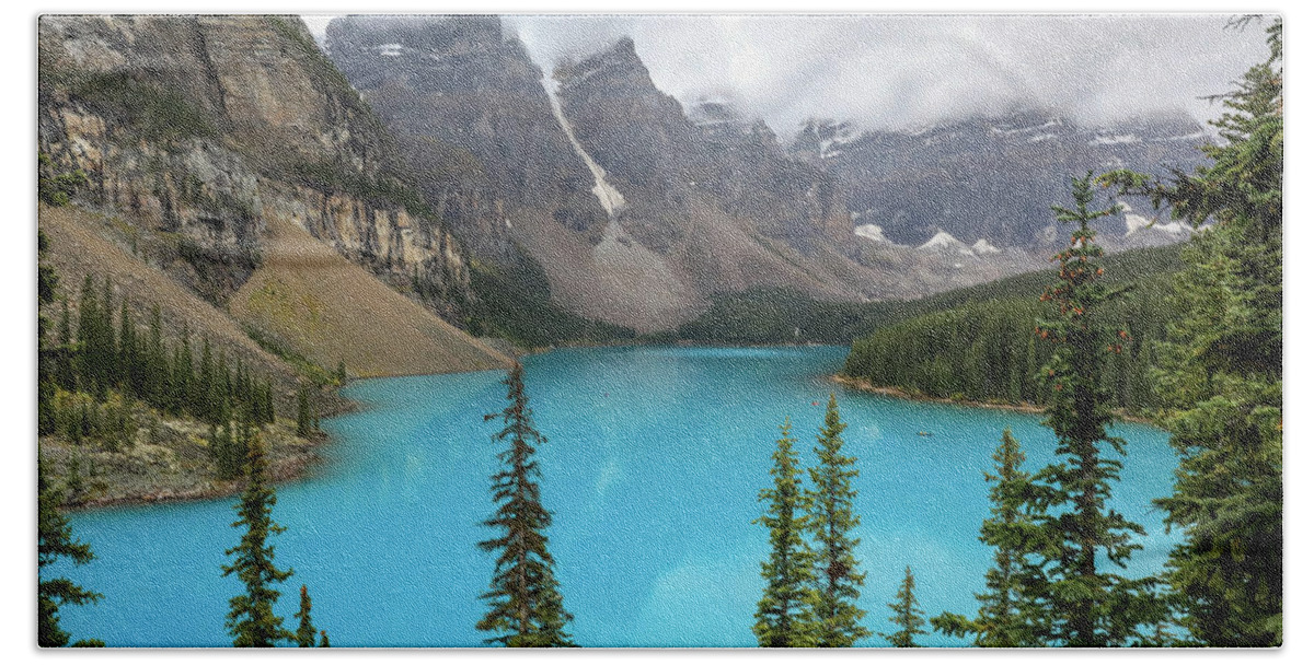 Moraine Lake Morning Hand Towel featuring the photograph Moraine Lake Morning by Dan Sproul