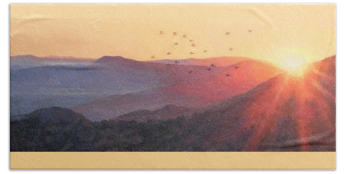 Sunrise Bath Towel featuring the painting Morning Flight by Sharon Weaver