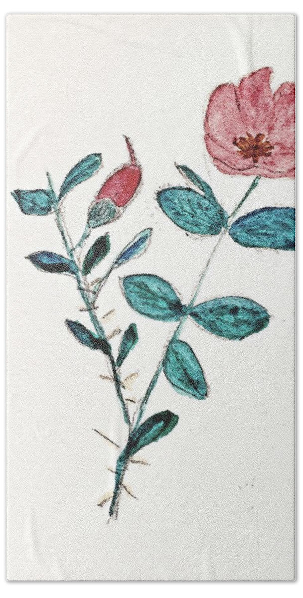  Bath Towel featuring the painting Morning Rose in January by Margaret Welsh Willowsilk