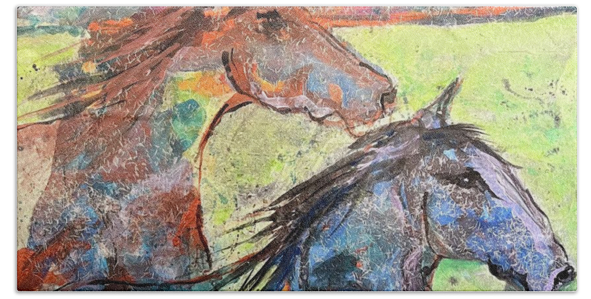Wild Horses Bath Towel featuring the painting Morning Run by Elaine Elliott