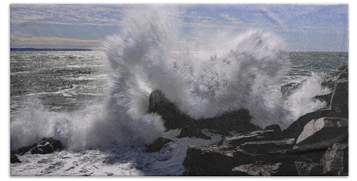 Morning Surf At Quoddy Hand Towel featuring the photograph Morning Surf at Quoddy by Marty Saccone