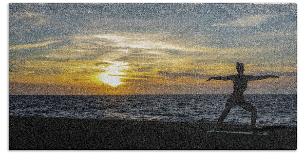 Beach Hand Towel featuring the photograph Morning Yoga by Al Hurley