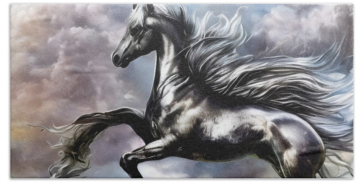 Digital Horse Silver Morphing Bath Towel featuring the digital art Morphing by Beverly Read