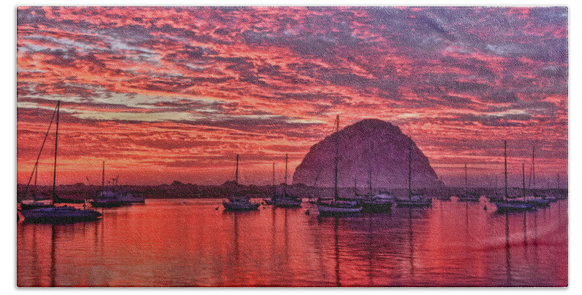 Beach Hand Towel featuring the photograph Morro Bay on Fire by Beth Sargent