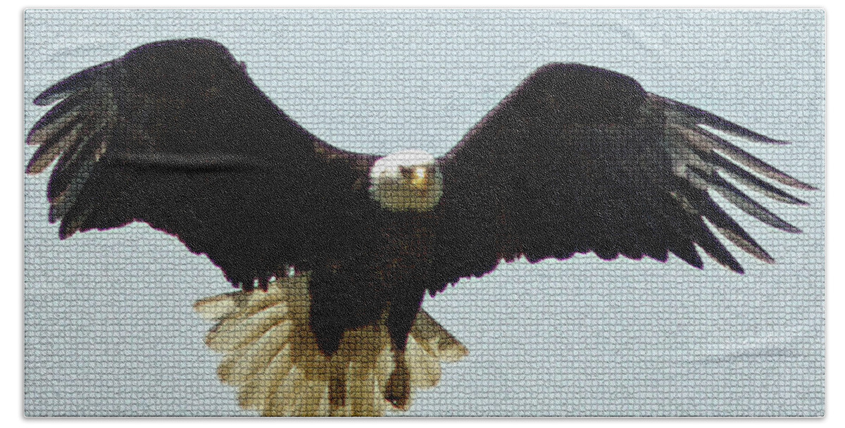 America Hand Towel featuring the digital art Mosaic Bald Eagle by David Desautel