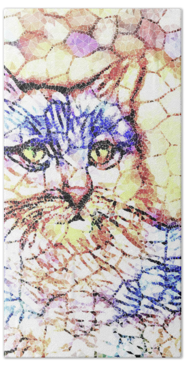Cat Bath Towel featuring the digital art Mosaic Cat 670 by Lucie Dumas