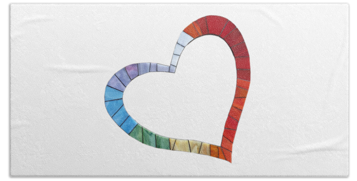 Heart Bath Towel featuring the glass art Mosaic Heart In Rainbow Colors by Adriana Zoon