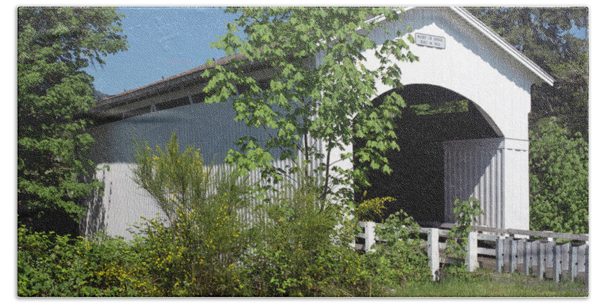 Photo Hand Towel featuring the photograph Mosby Creek Covered Bridge Oregon by Greg Sigrist