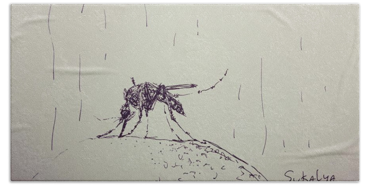 Mosquito Bath Towel featuring the drawing Mosquito by Sukalya Chearanantana