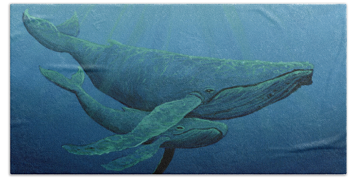 Animal Bath Towel featuring the painting Mother and Baby Humpback by Darice Machel McGuire