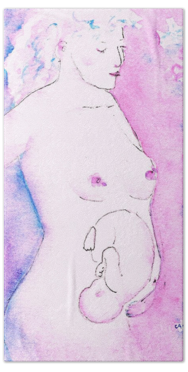 Pregnant Bath Towel featuring the painting Mother and Fetus Colorful by Carlin Blahnik CarlinArtWatercolor