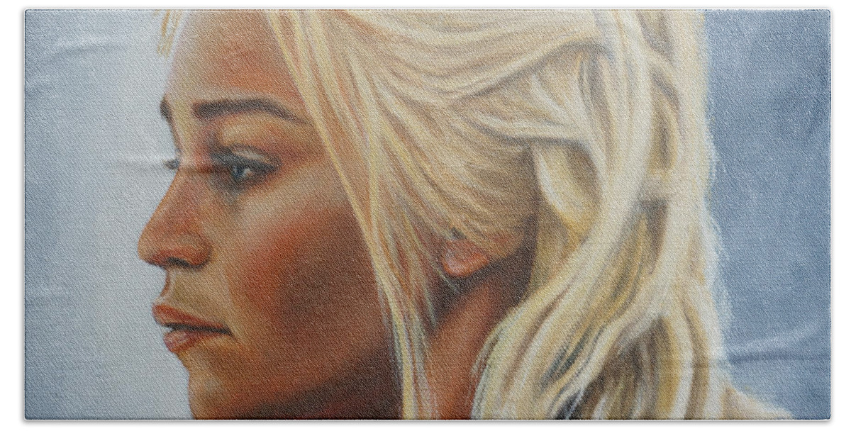 Mother Of Dragons Hand Towel featuring the painting Mother of Dragons by Ken Kvamme