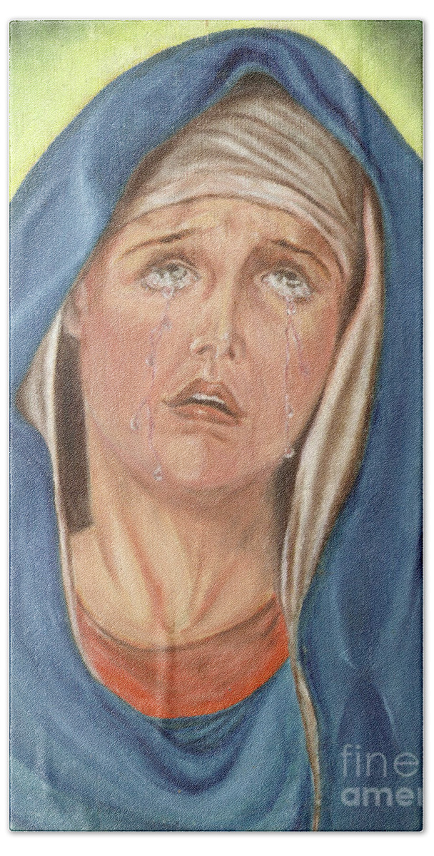 Virgin Mary Bath Towel featuring the painting Mother of Sorrows by Remy Francis