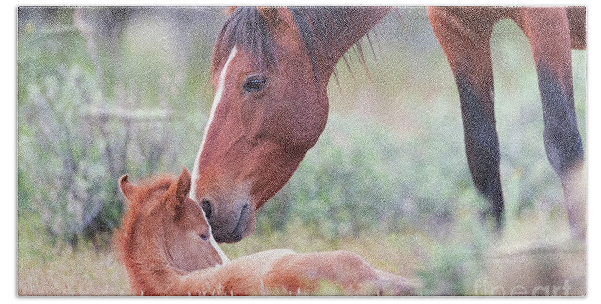 Cute Foal Bath Towel featuring the photograph Mother's Love 2 by Shannon Hastings