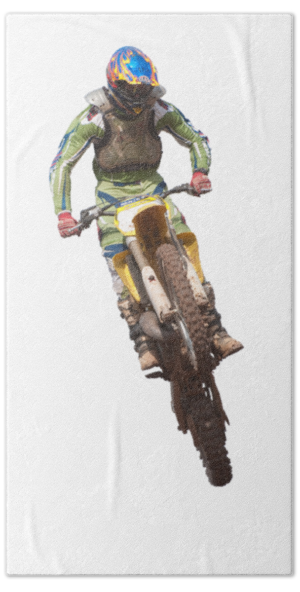 Motorcross Hand Towel featuring the photograph Motocross rider by Roy Pedersen