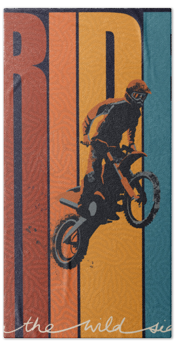 Ride On The Wild Side Hand Towel featuring the painting Motorcross Ride on The Wild Side by Sassan Filsoof