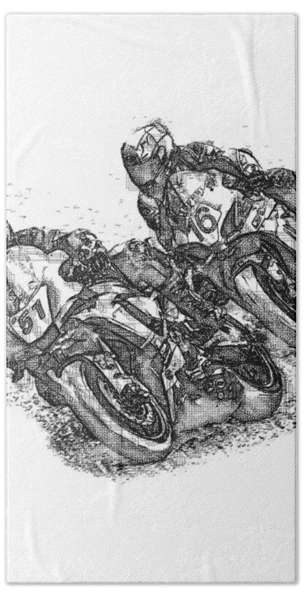 Motorbike Bath Towel featuring the digital art Motorcycle Action Sport Racing - 1 by Philip Preston