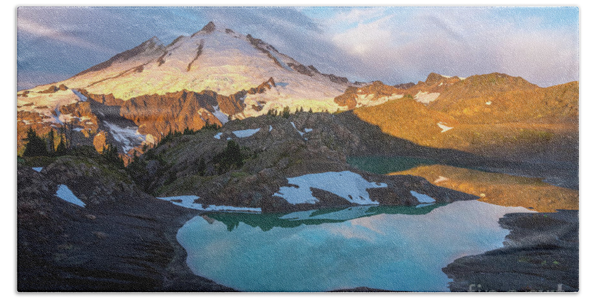 Mount Baker Hand Towel featuring the photograph Mount Baker Dawn Reflection Lake by Mike Reid