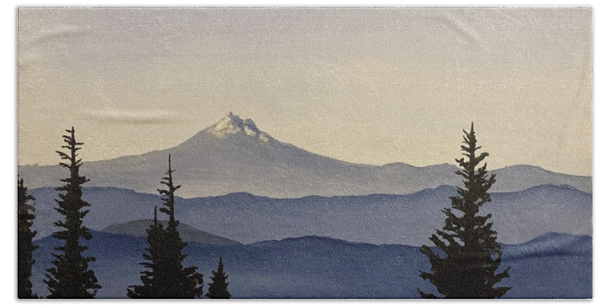 Mountain Bath Towel featuring the painting Mount Jefferson from Timberline by Barbara Von Pagel