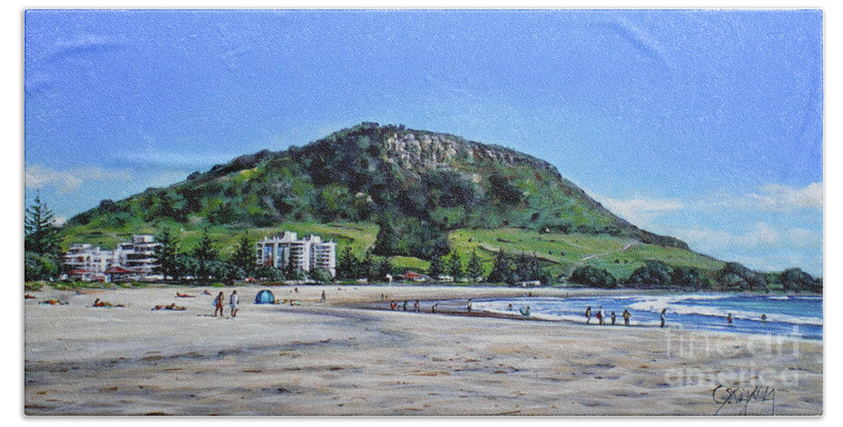 Beach Bath Towel featuring the painting Mount Maunganui Beach 151209 by Sylvia Kula