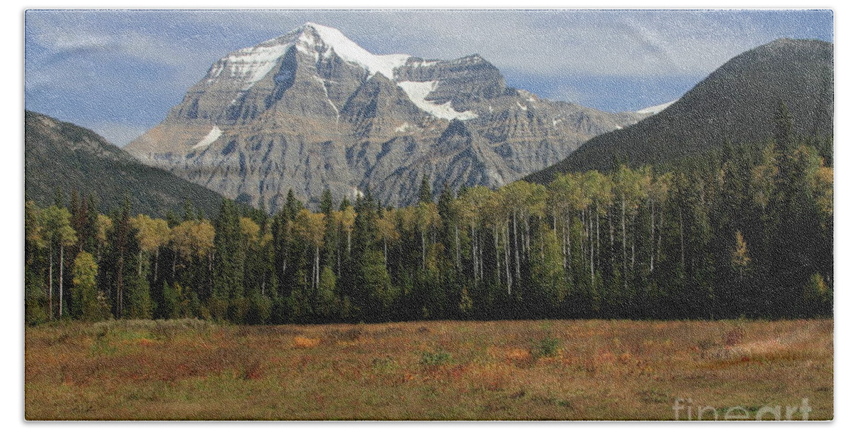 Mount Robson Hand Towel featuring the photograph Mount Robson by Eva Lechner
