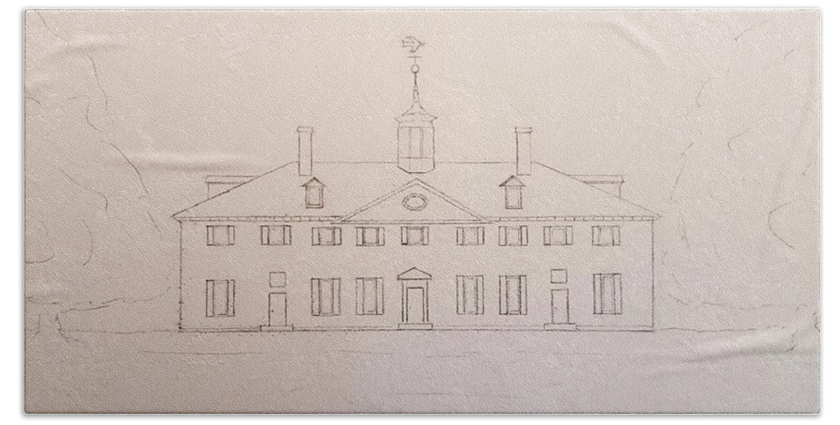 Sketch Hand Towel featuring the drawing Mount Vernon by John Klobucher