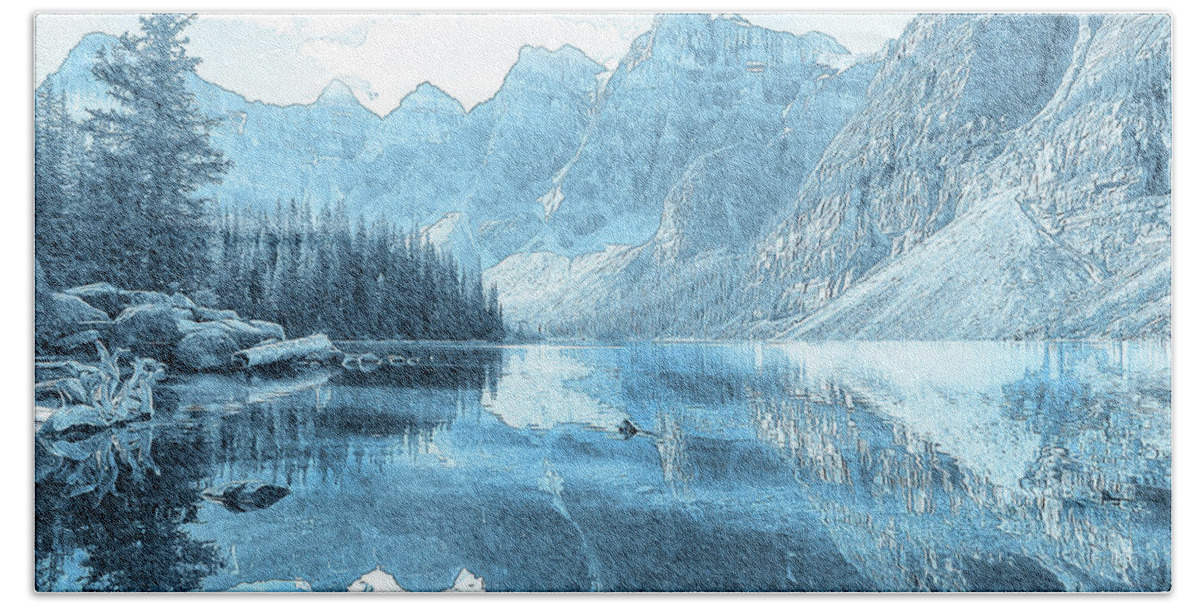 Mountain Lake Hand Towel featuring the mixed media Mountain Lake by Alex Mir