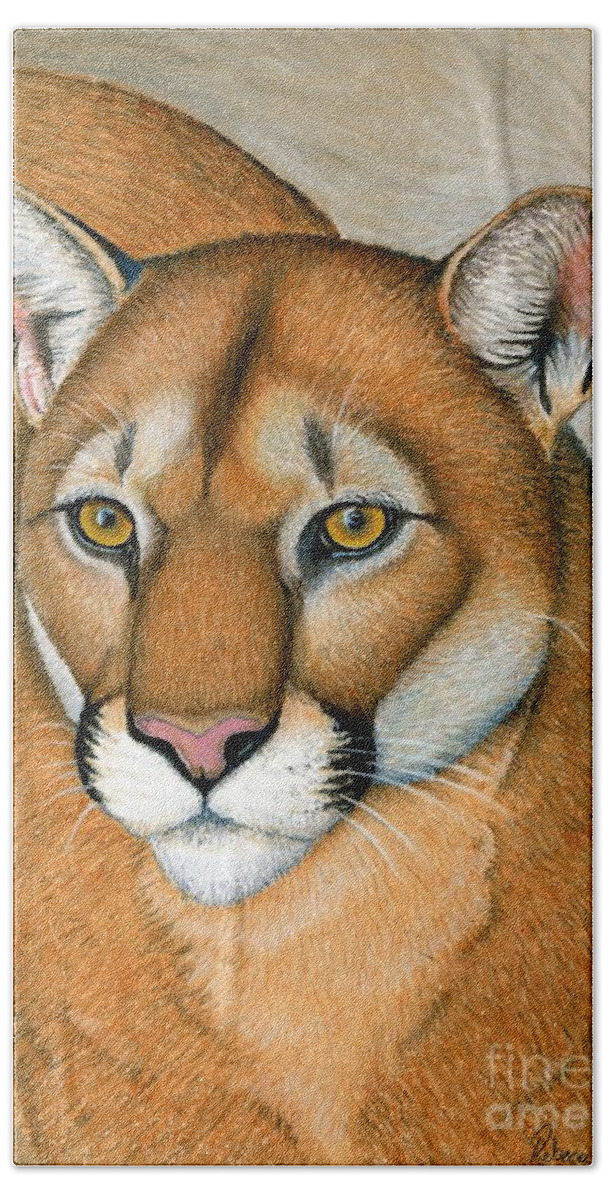 Cougar Hand Towel featuring the pastel Mountain Lion Cougar Wild Cat by Rebecca Wang