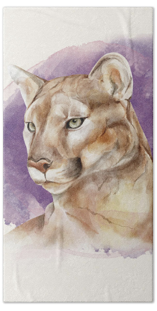 Mountain Lion Hand Towel featuring the painting Mountain Lion by Garden Of Delights