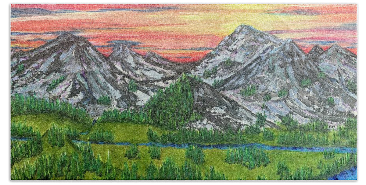 Mountain Bath Sheet featuring the painting Mountain Magic by Lisa White