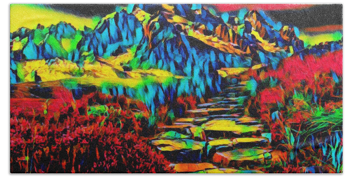 Mountain Road Bath Towel featuring the painting Mountain Road by Ally White