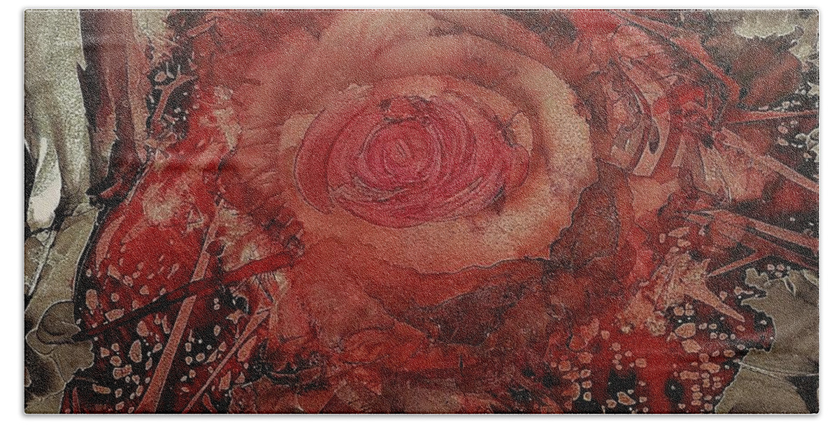 Rose Hand Towel featuring the painting Mountain Rose by Angela Marinari