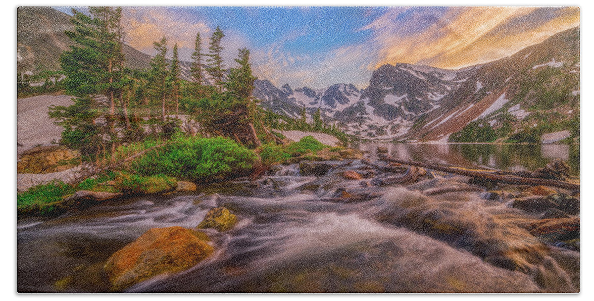 Colorado Hand Towel featuring the photograph Mountain Stream Sunset by Darren White