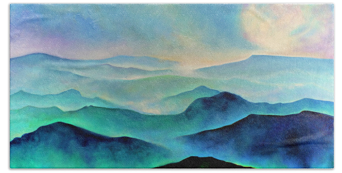 Mountains Hand Towel featuring the painting Mountain Windstream by Catherine Twomey