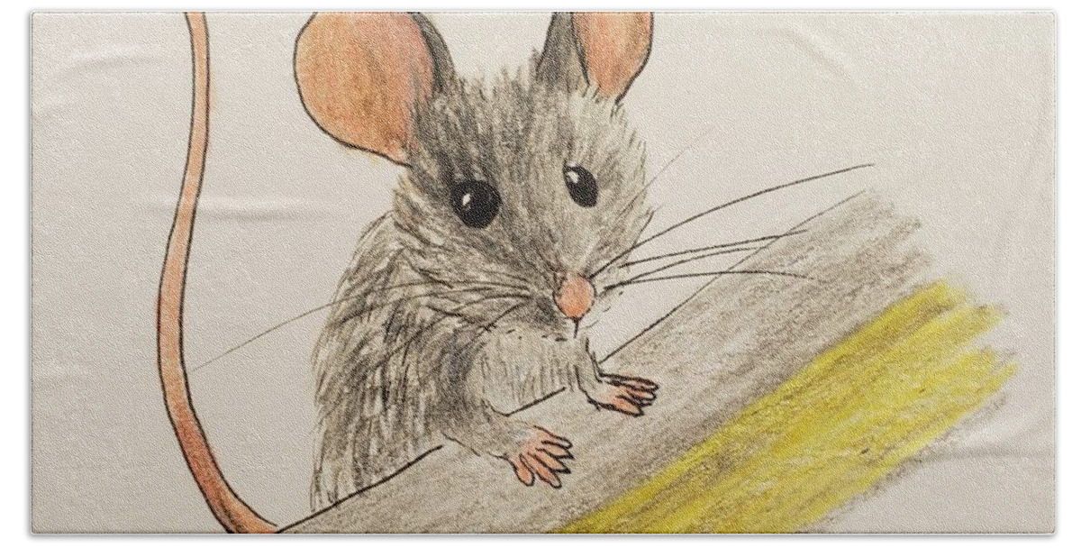 Mouse Hand Towel featuring the painting Mouse on the Lookout by C E Dill