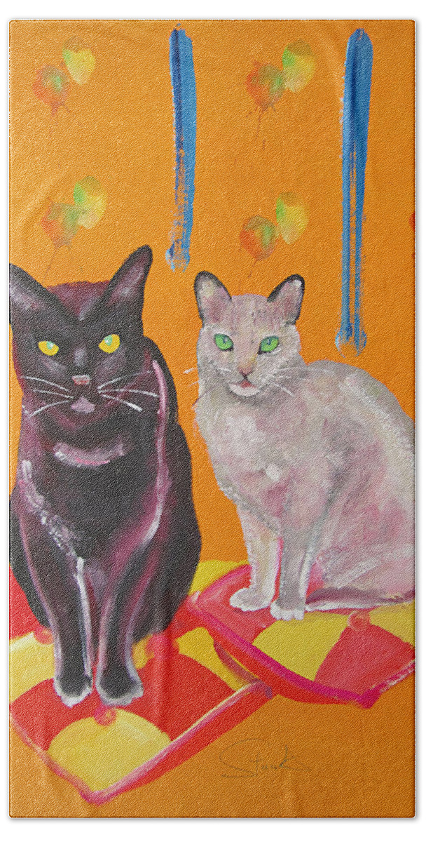 Burmese Bath Towel featuring the painting Mr And Mrs Cat by Charles Stuart