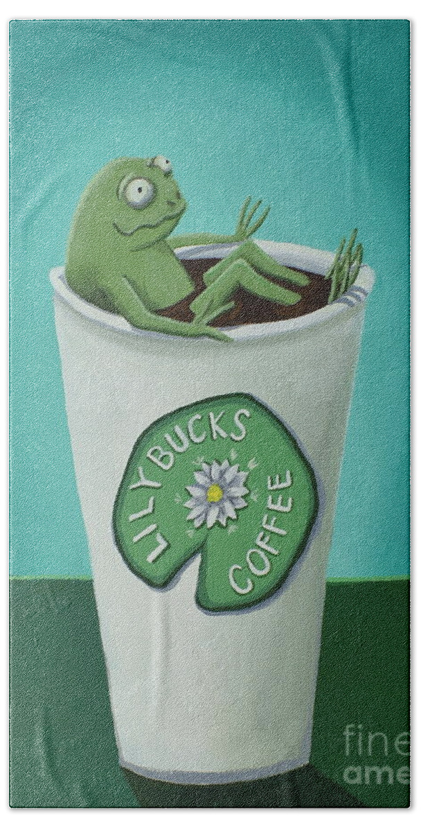 Frog Bath Towel featuring the painting Mr. Coffee frog by Debbie Criswell
