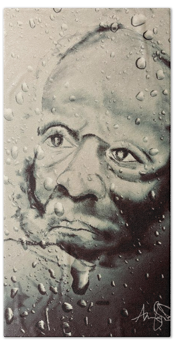  Hand Towel featuring the mixed media Mr. Dick Gregory by Angie ONeal
