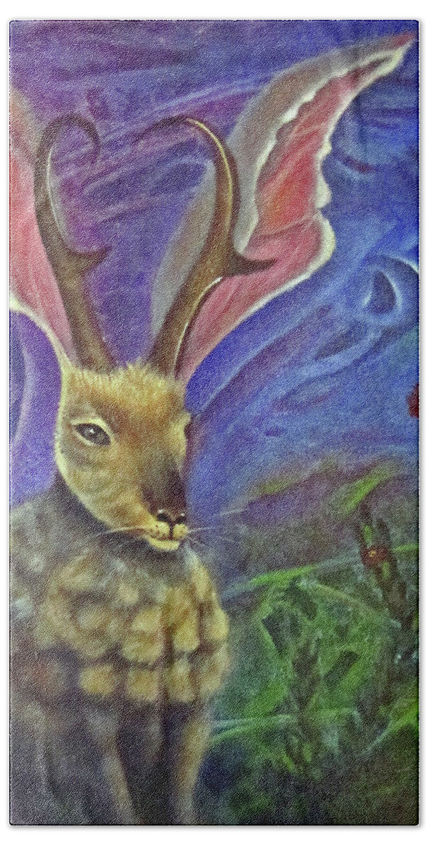 Rabbit Bath Towel featuring the painting Mr. Jack A. Lope by Sherry Strong
