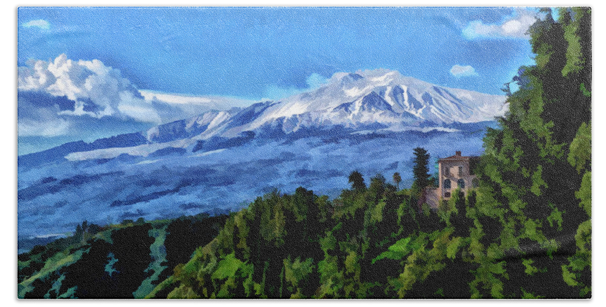 2019 Bath Towel featuring the photograph Mt Etna from Taormina by Monroe Payne