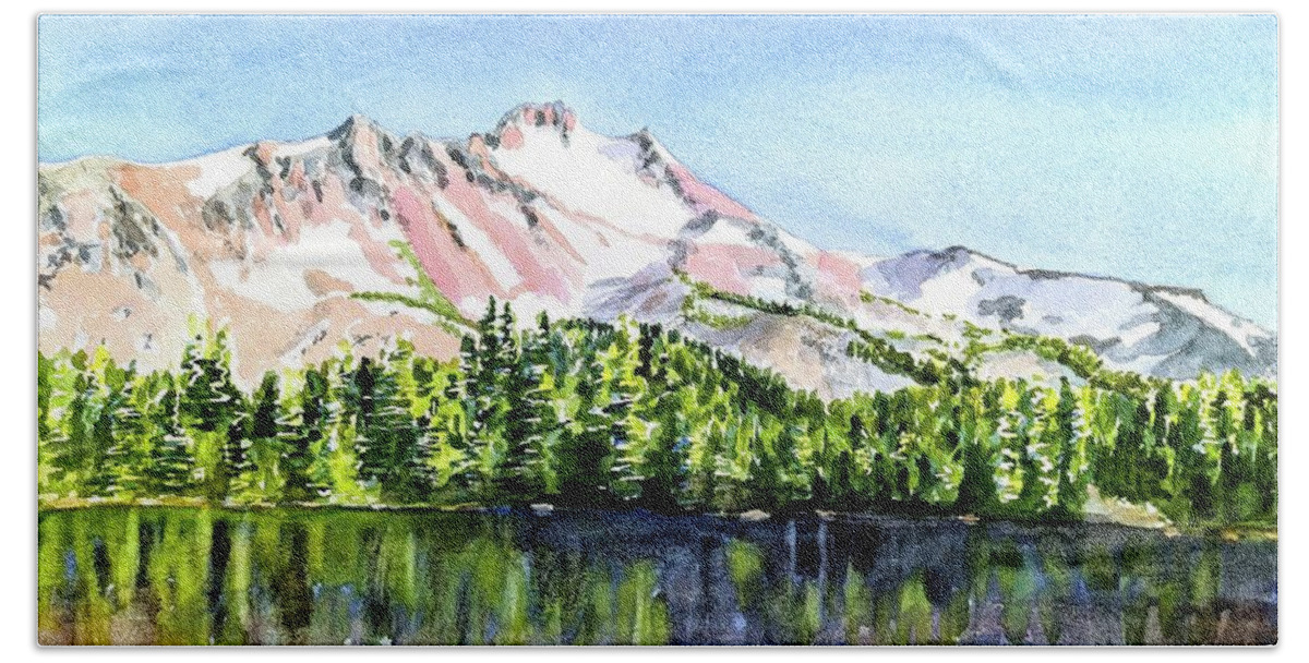 Mount Jefferson Bath Towel featuring the painting Mt. Jefferson Scout Lake Oregon by Carlin Blahnik CarlinArtWatercolor