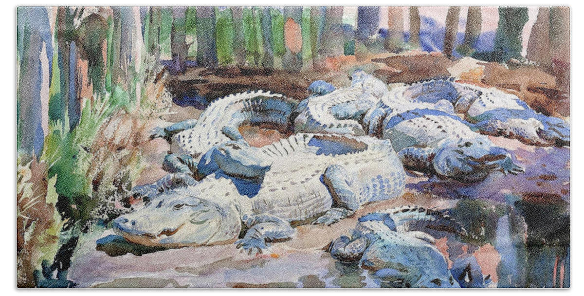 Muddy Alligators Hand Towel featuring the painting Muddy Alligators - Digital Remastered Edition by John Singer Sargent