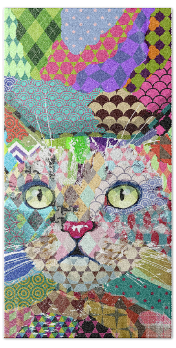 Cat Bath Towel featuring the digital art Multicolor Cat 671 by Lucie Dumas