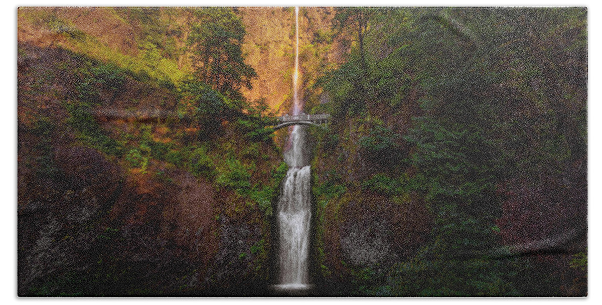 California Bath Towel featuring the photograph Multnomah Falls at Sunset by Don Hoekwater Photography